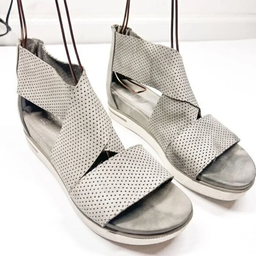Eileen Fisher Sandals Womens 7  Sport Platform Nubuck Perforated Dot Cross